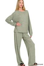 Soft Melange Hacci Long Slv Tee And Pants Set