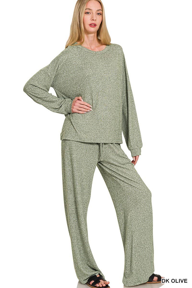 Soft Melange Hacci Long Slv Tee And Pants Set