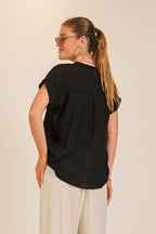 Textured Gauze Button-front Hi-Low Hem Blouse
