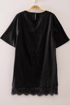 ND32269-Faux Suede Lace Hem Mini Dress