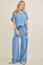 Mineral Washed Boho waist band wideleg cropped pants HP5900
