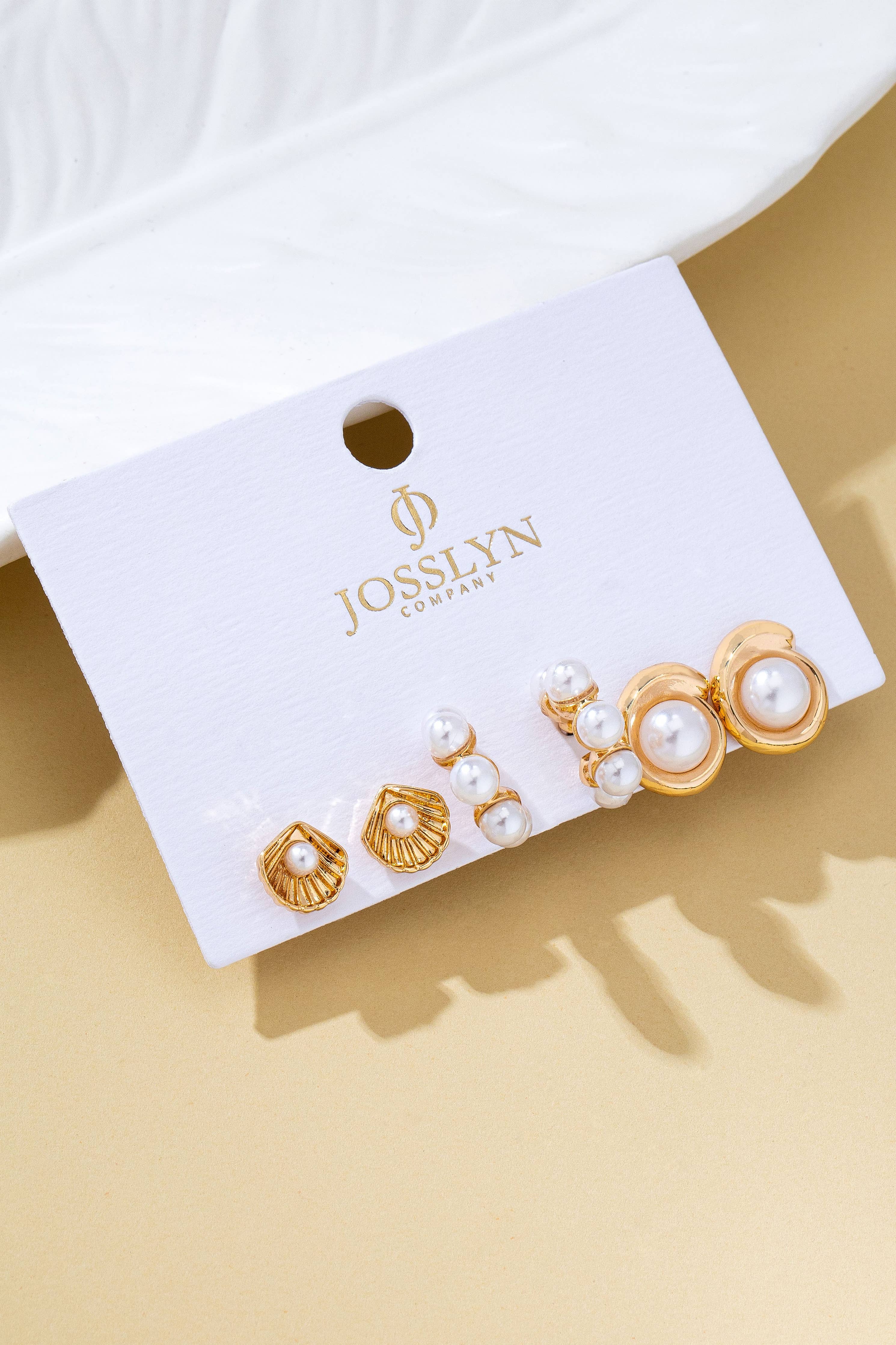Shell Pearl Seashell Trio Earring Set | 80E62027