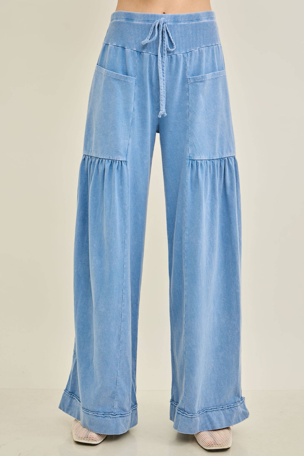 Mineral Washed Boho waist band wideleg cropped pants HP5900