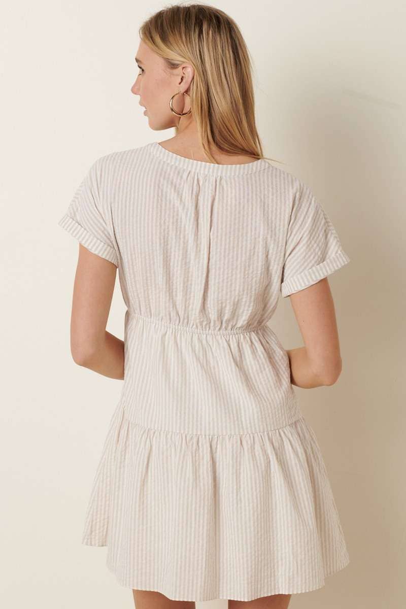 STRIPE BUTTON FRONT MINI SHIRT DRESS