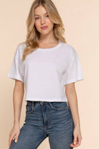Short Sleeve Crew Neck Oversize Crop Cotton Knit Tee