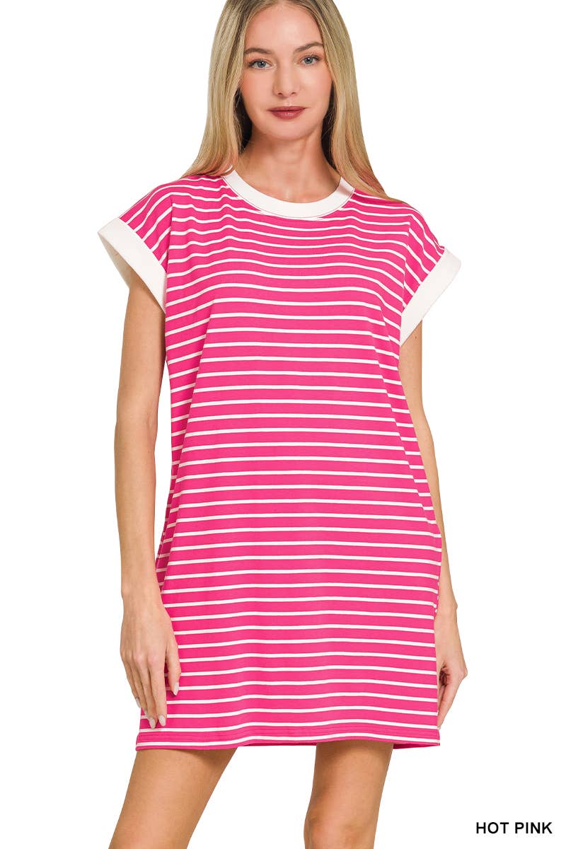 Stripe Cotton Tshirt Dress w/ side pockets SI-29147