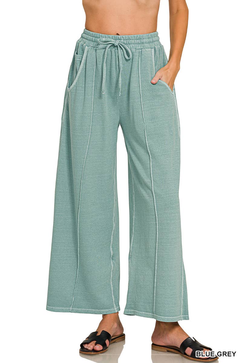 French Terry Wide Leg Pigment Dye & Enzyme Wash Pants