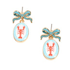 Bow Shell Print Square Frame Drop Earrings