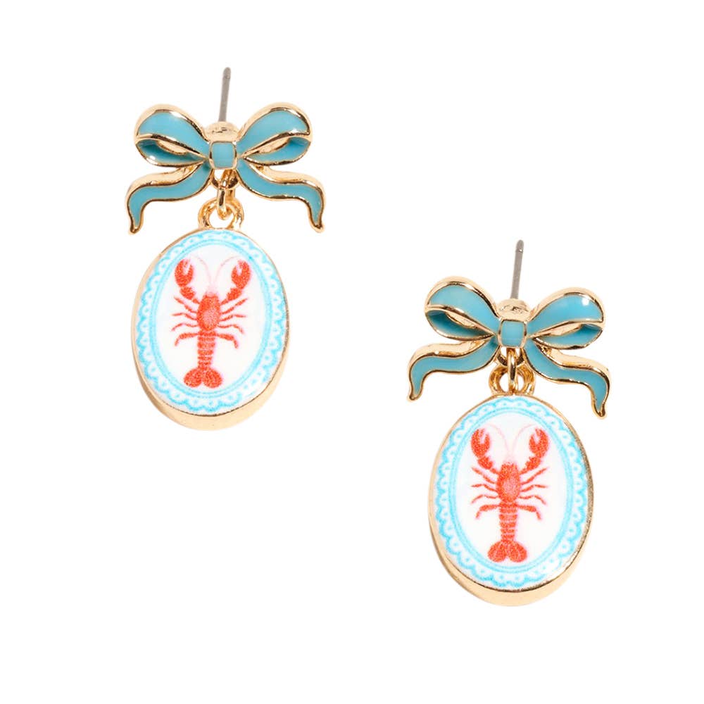Bow Shell Print Square Frame Drop Earrings