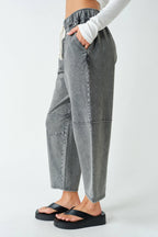 Cotton Blend Mineral Wash Cropped Straight Leg Pants