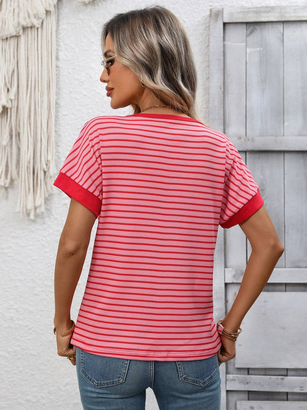 Striped Knit Tee Casual Oversized Boutique T Shirt