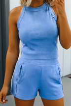 LAS Slim Tank Top High Waist Shorts 2pcs Outfit (S-XL)