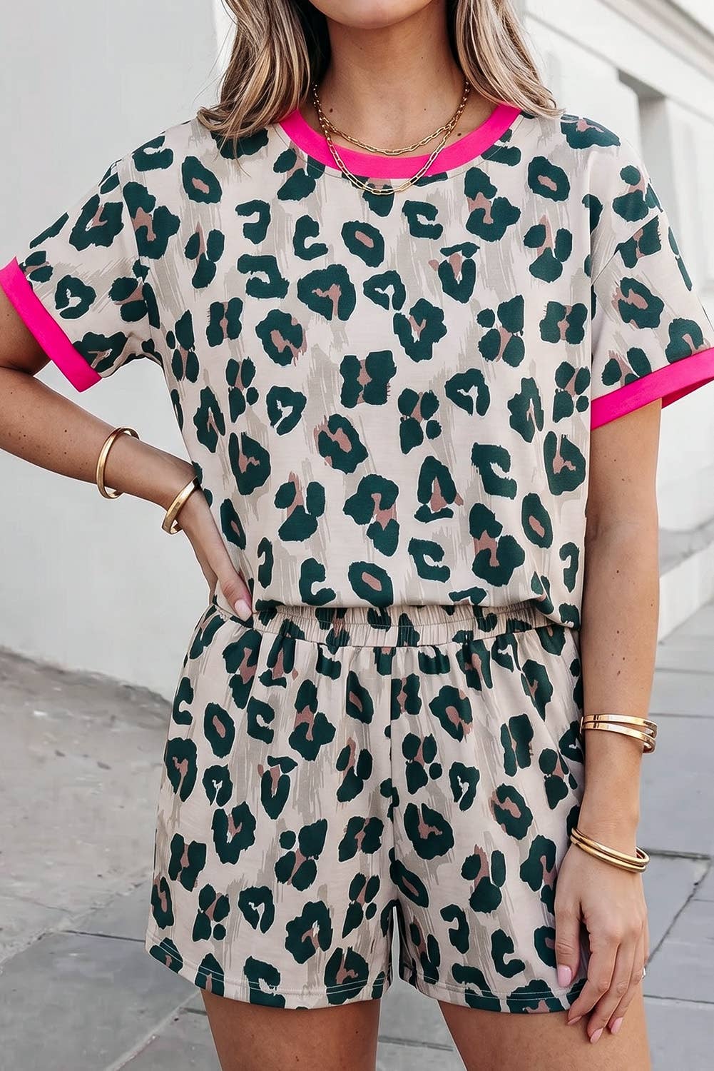 Leopard Contrast 2pcs Short Set | S-XL