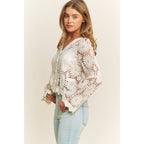 SCALLOP LACE FLORAL CROCHET BUTTON DOWN TOP