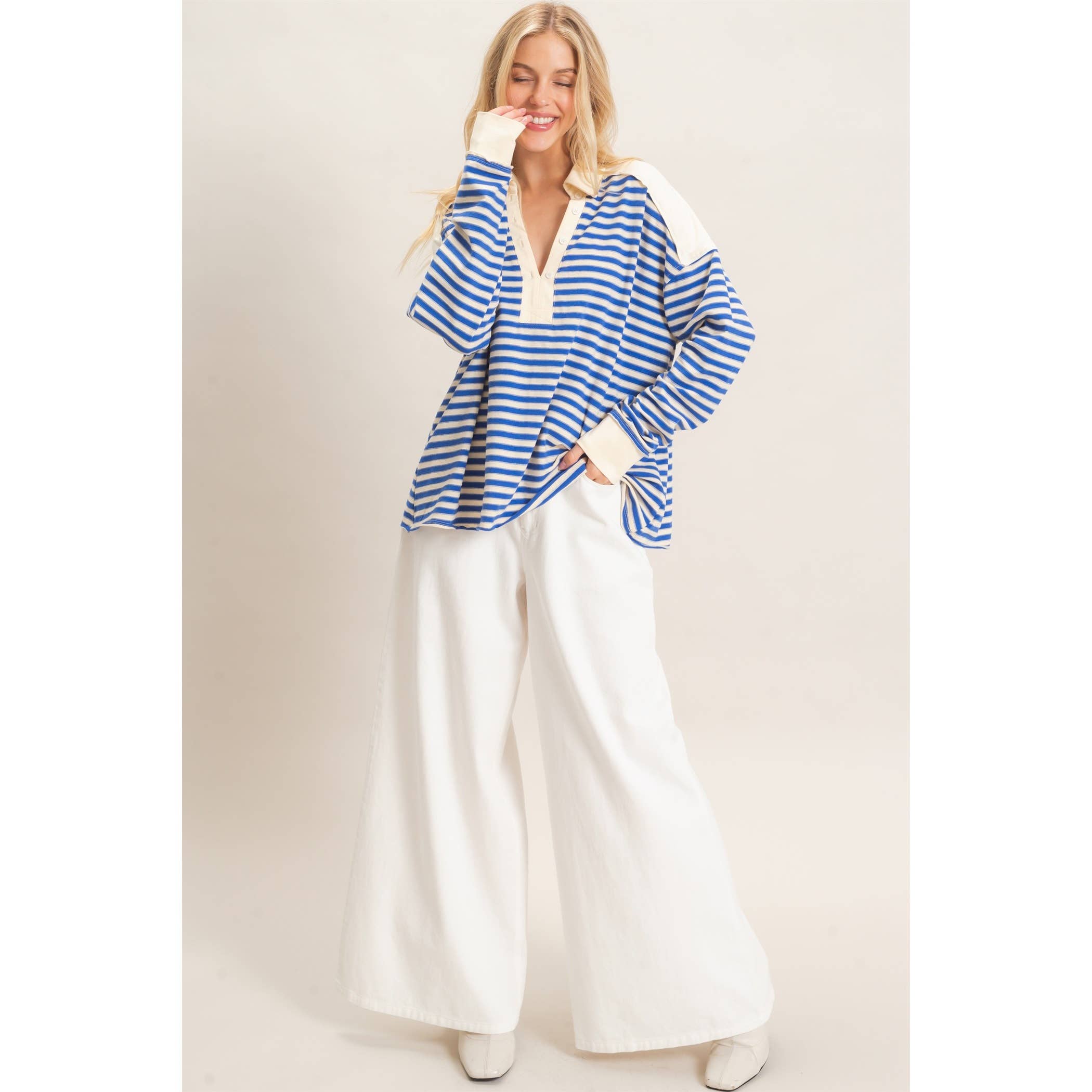 Striped Henley Sweatshirt