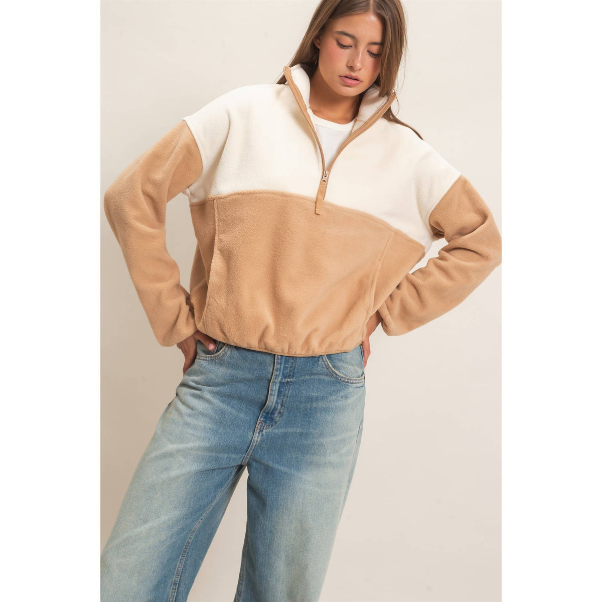 Fleece Color Contrast Half Zip Pullover