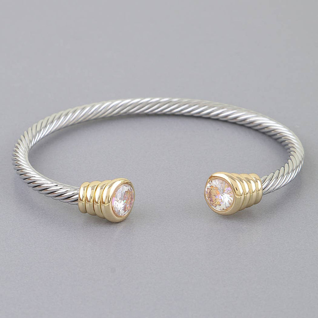 Bejeweled Two Toned Twisted Cuff Bracelet