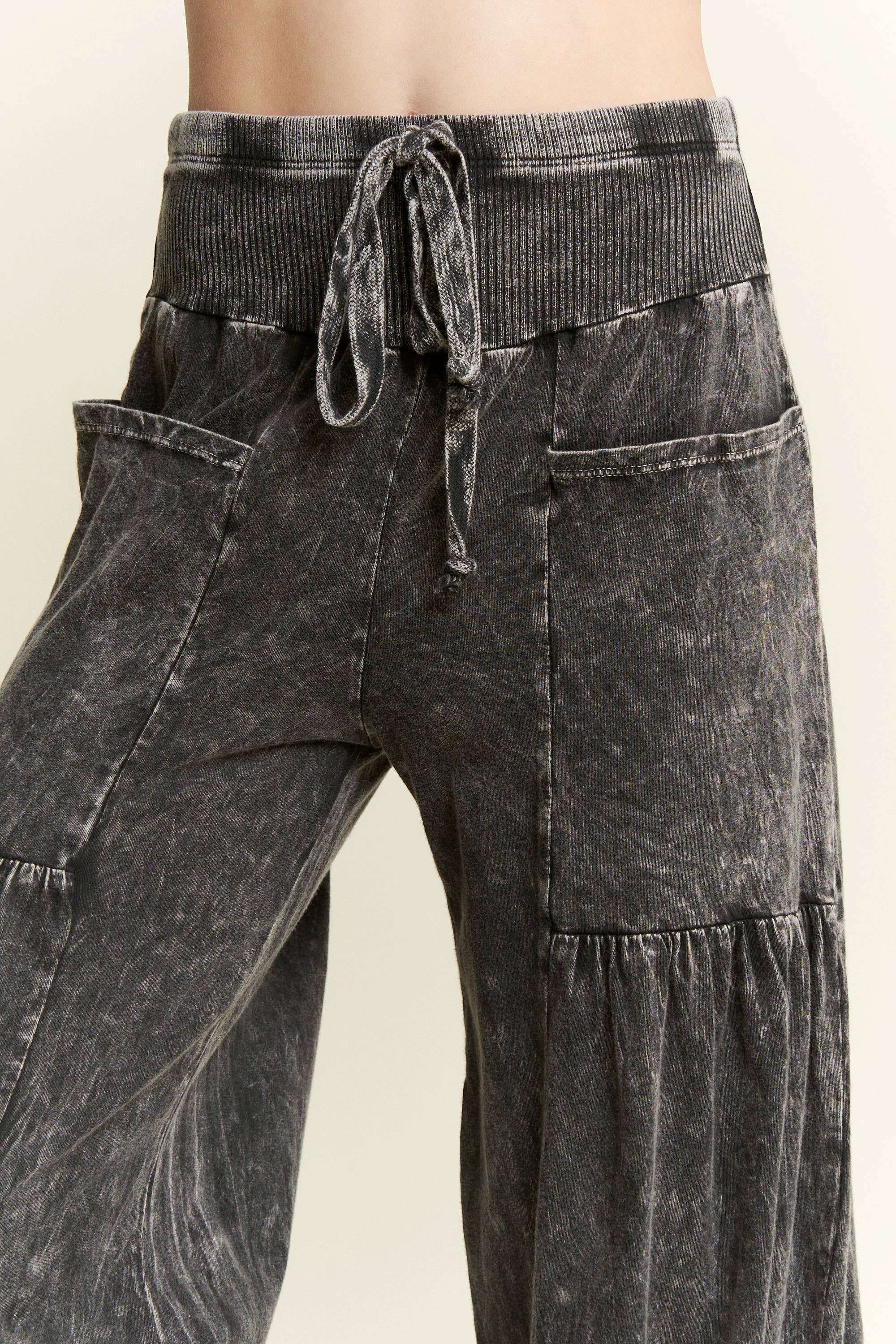 Mineral Washed Boho waist band wideleg cropped pants HP5900