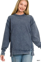 Acid Washed Double Ribbed Exposed-seam Pullover