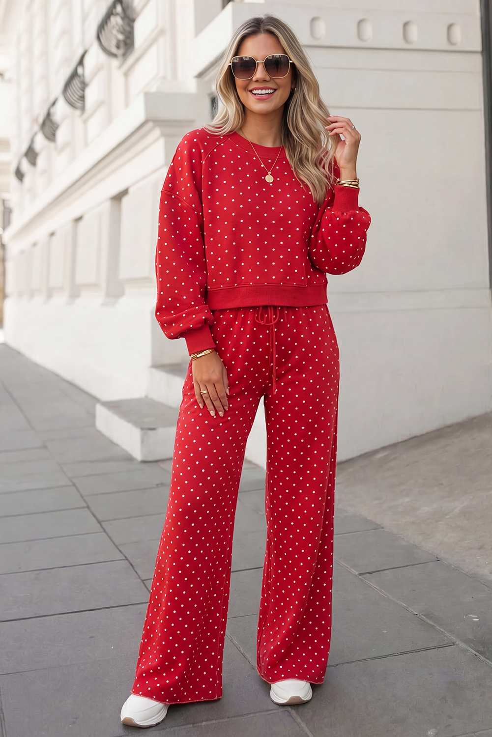 Polka Dot Print High Waist Pants Set | S-XL Plus 1X-4X