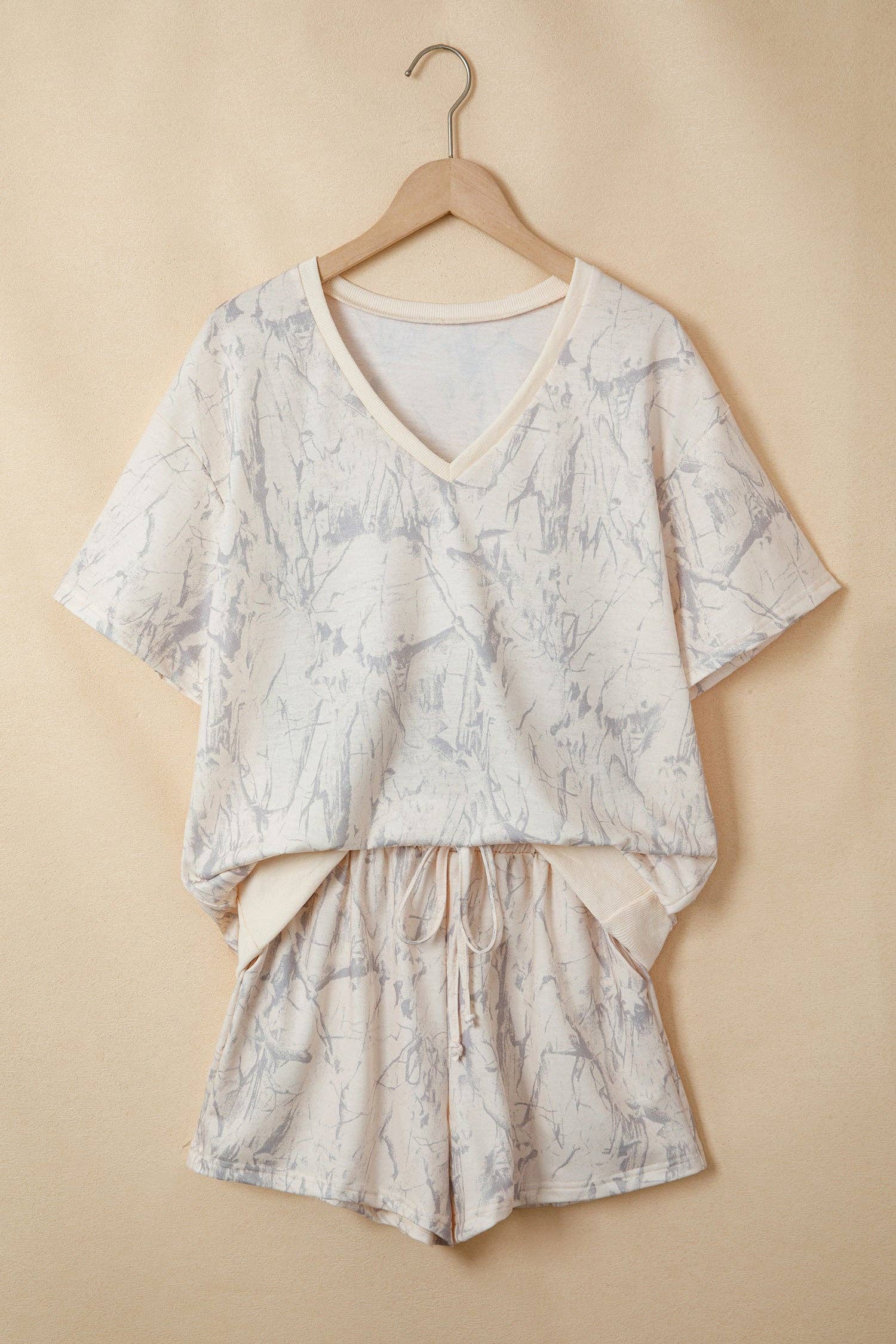 PRETTY BASH Camo V-Neck Loose Tee & Shorts Set