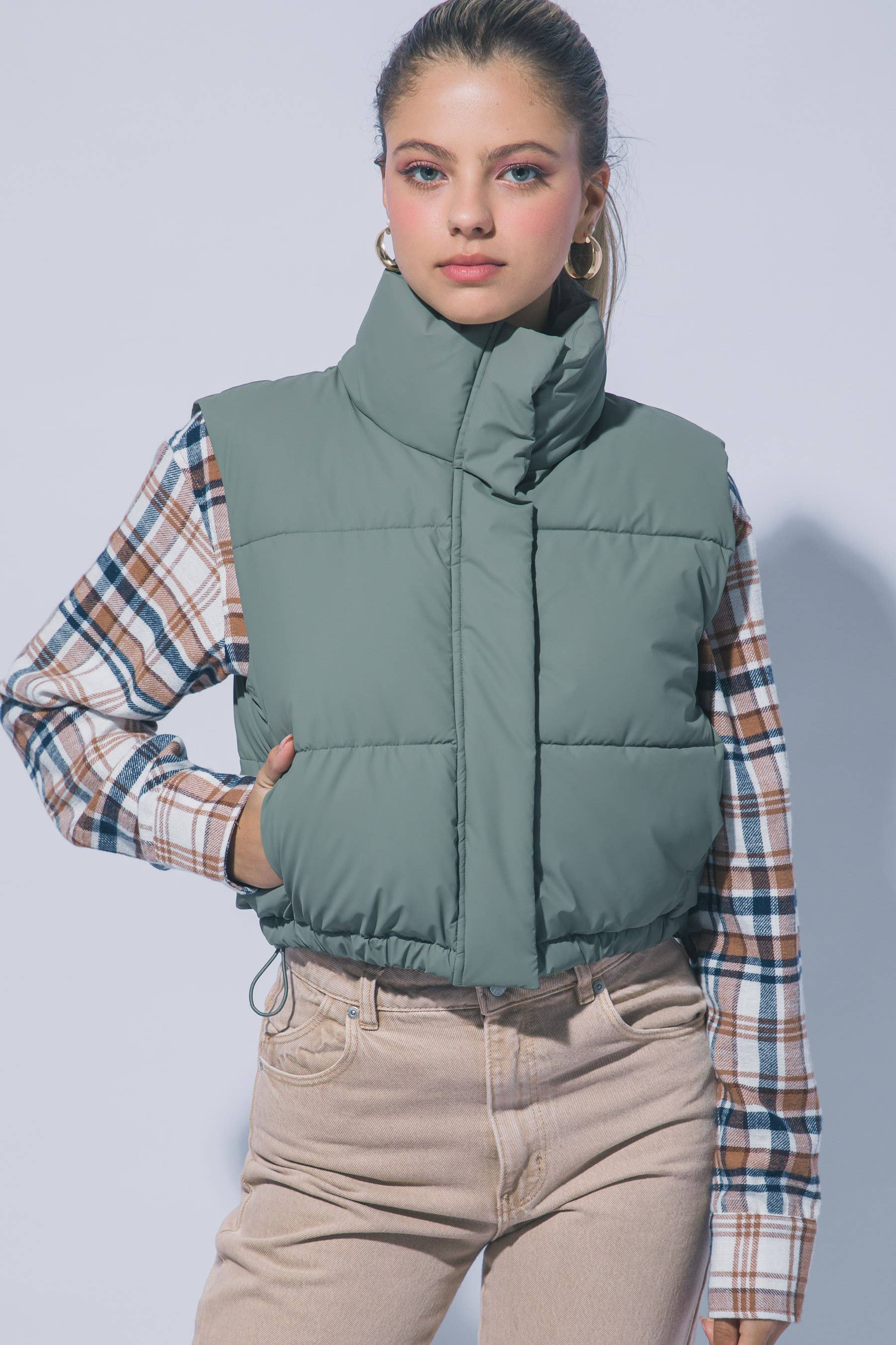 High Neck Cropped Puffer Vest