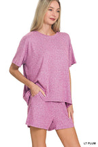 Soft Melange Short Sleeve Tee And Short Pants Set