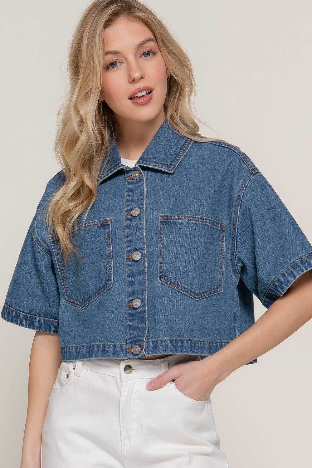 Short Sleeve Boxy Short Denim Jacket