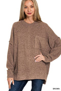 Brushed Melange Drop Shoulder Oversized Sweater
