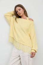 LAYERED HALTER LACE NECK OFF-SHOULDER KNIT TOP