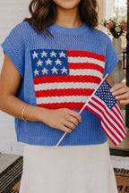LAS Flag Graphic Short Sleeve Sweater Top (S-XL)