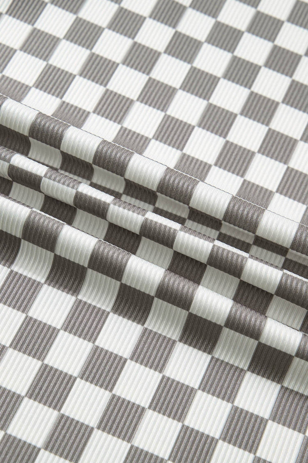 Checker Ribbed Knit Halter Tank Top