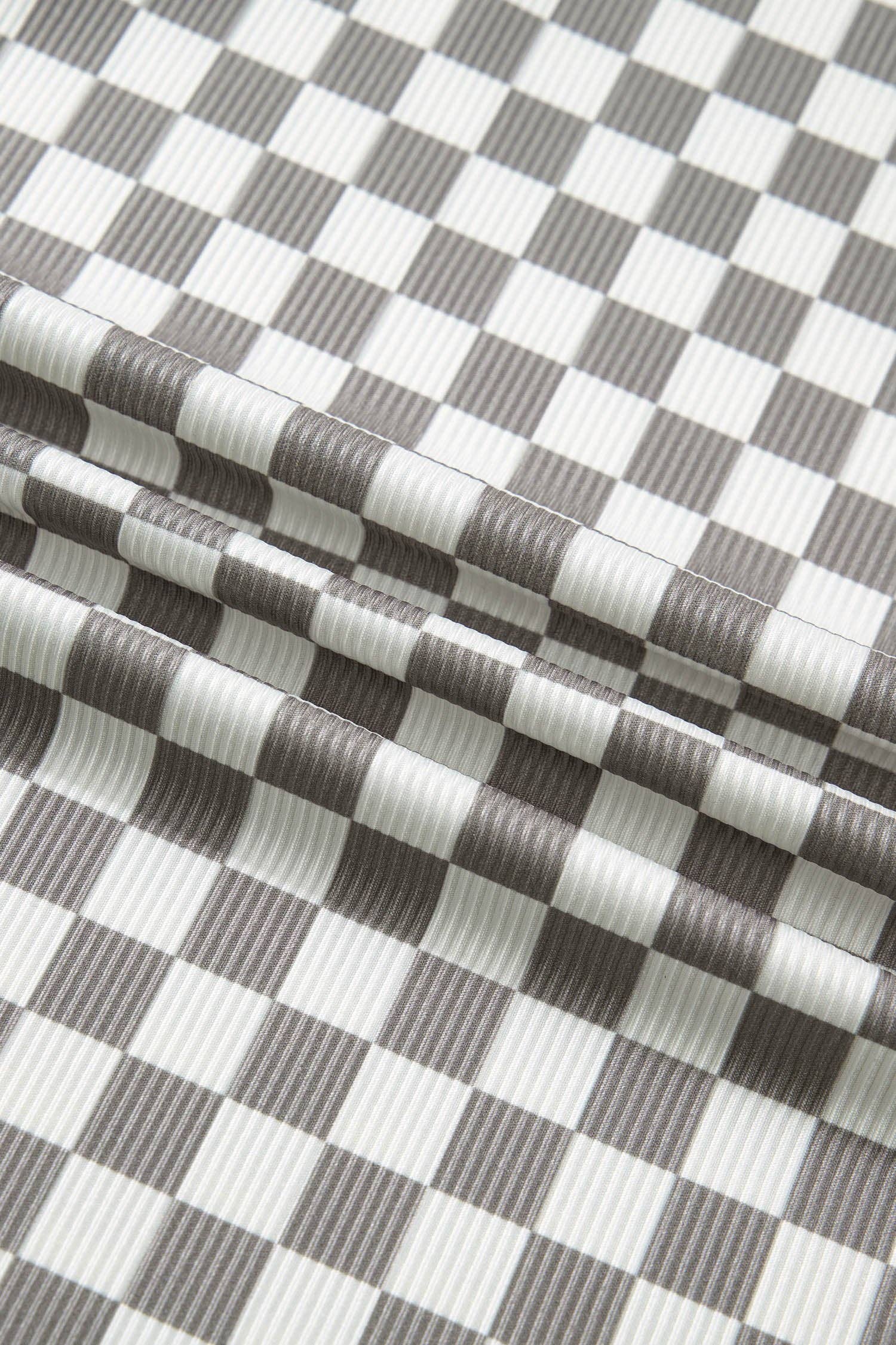 Checker Ribbed Knit Halter Tank Top