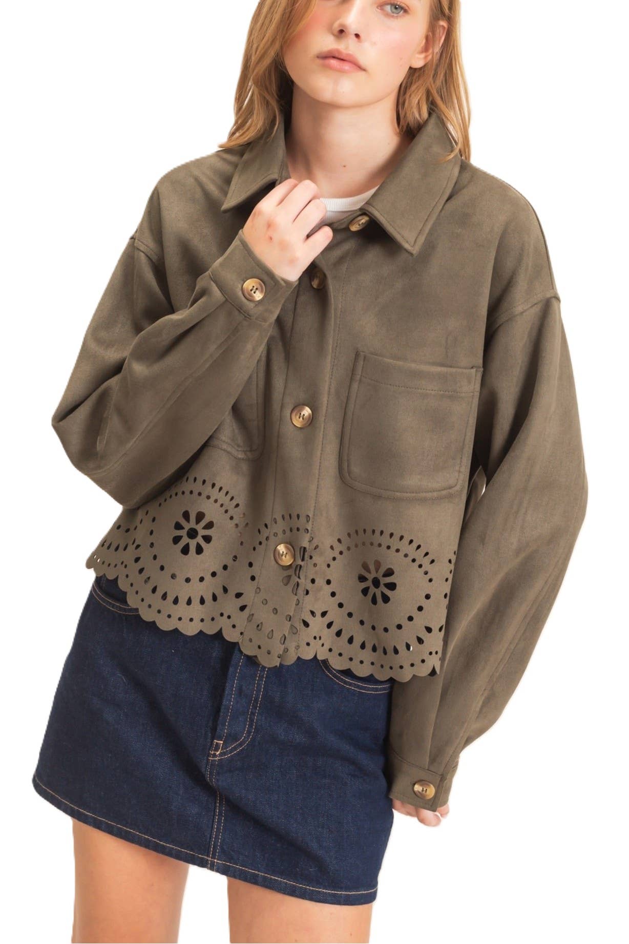 Suede Jacket With Laser Cut Hem