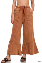`Acid Washed Flare Hem Pants With Pockets Zenana