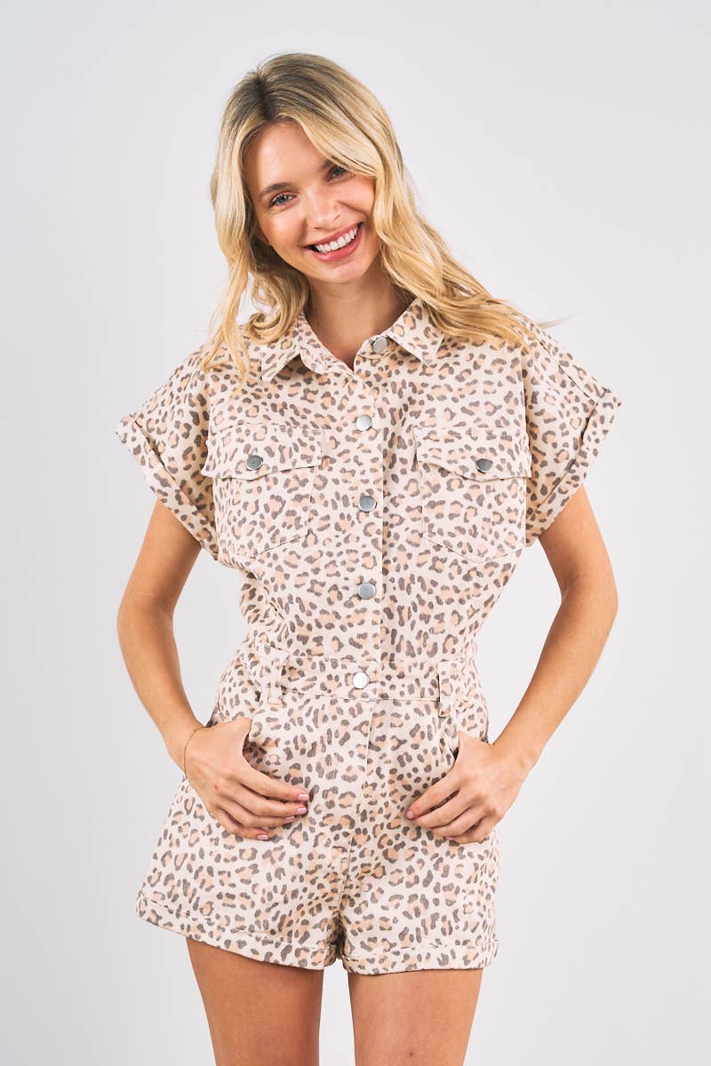7904-Short Sleeve Leopard Print Romper