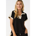 CLOUD KNIT CONTRAST STRIPE POLO SHORT SLEEVE TOP