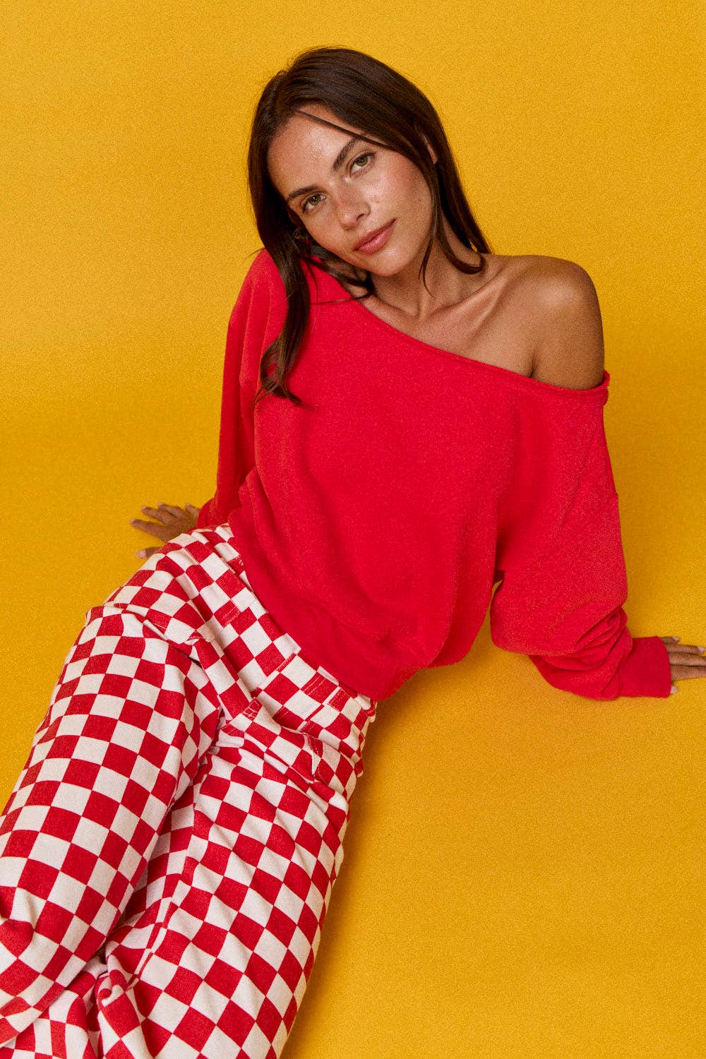 Berry Checkered Jeans