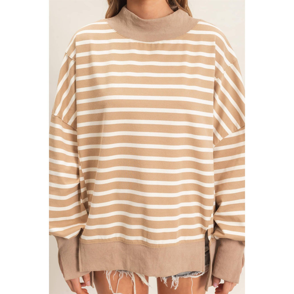 Striped Mock Neck Sweatshirt