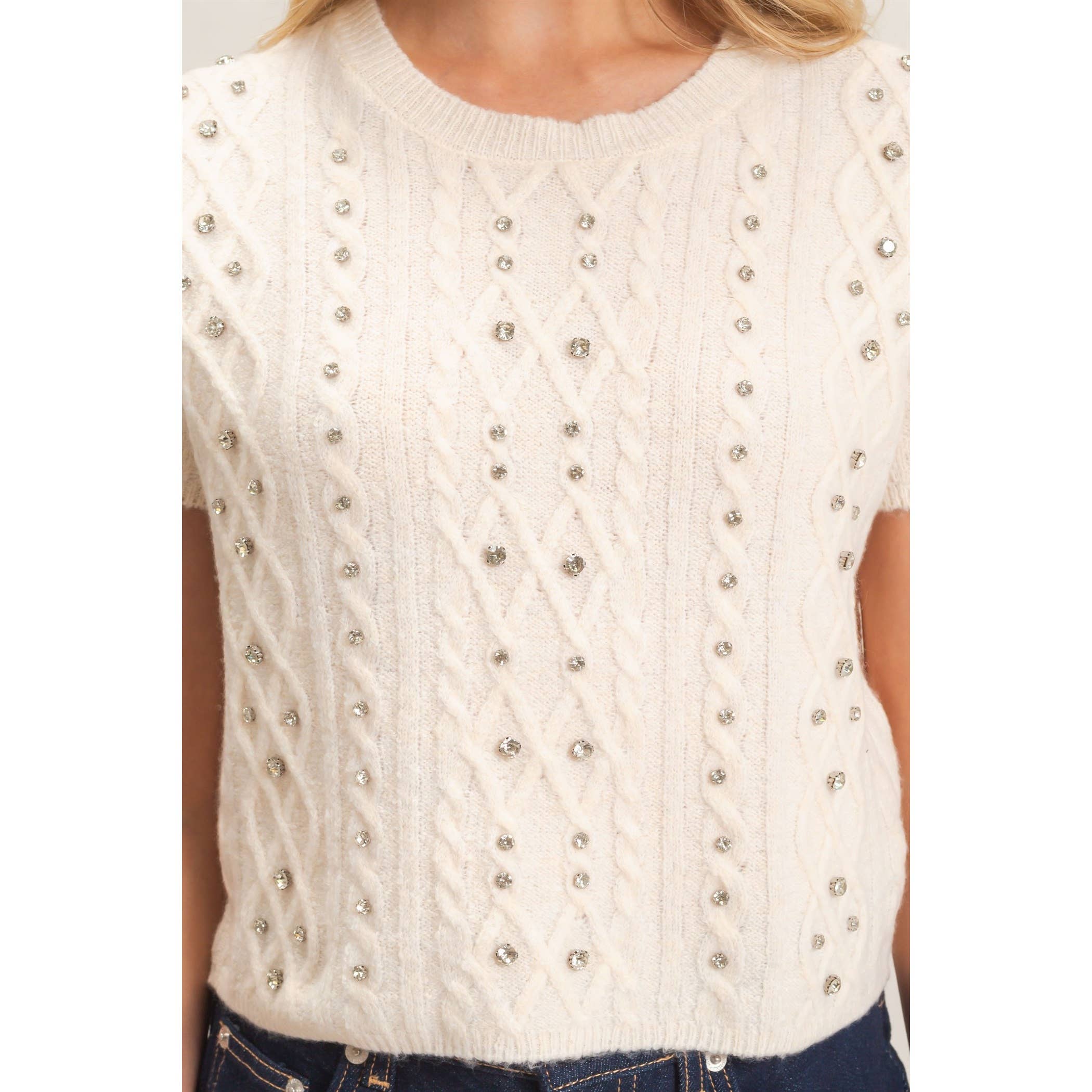 Embellished Cable Knit Sweater