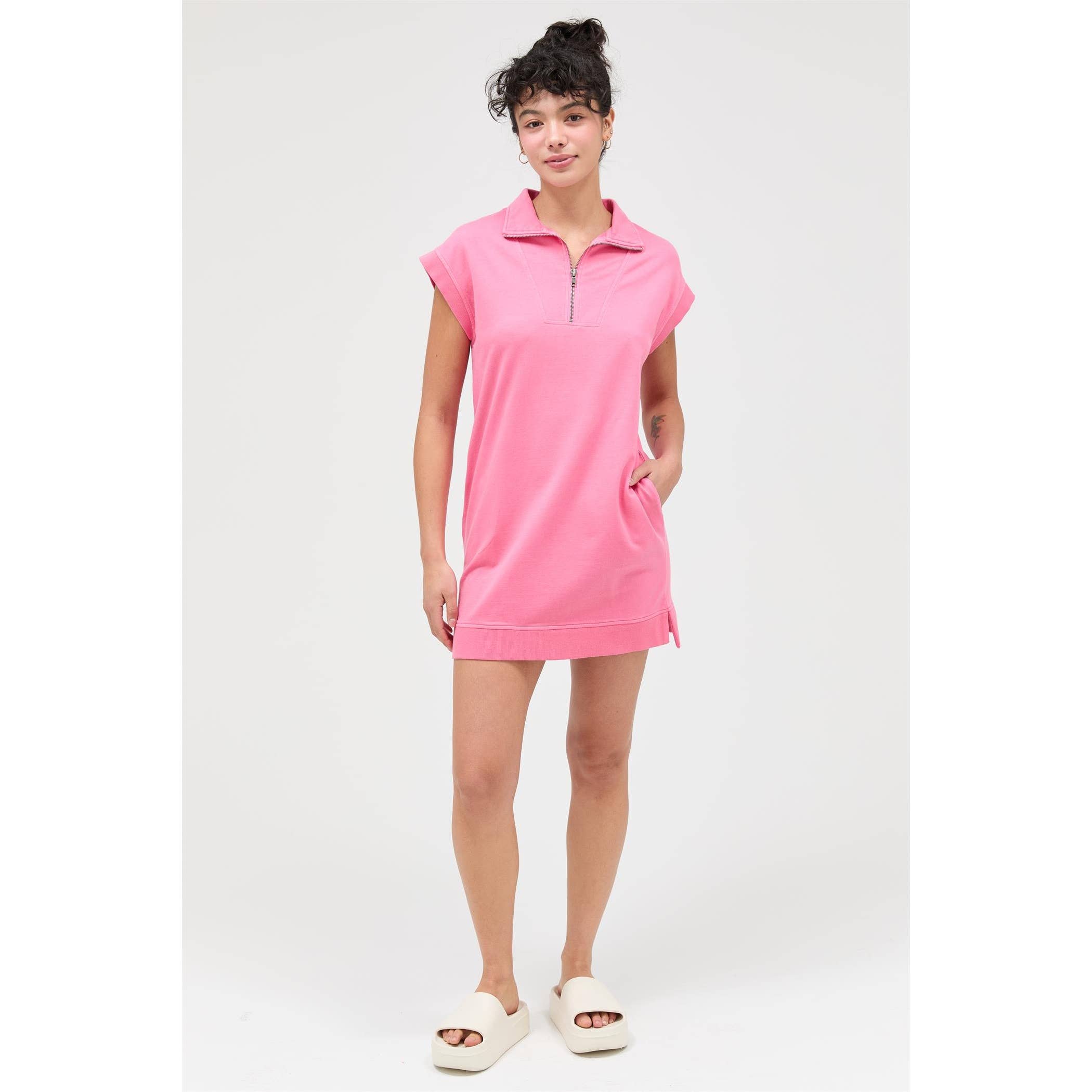 Half Zip Up Mock Neck Mini Dress