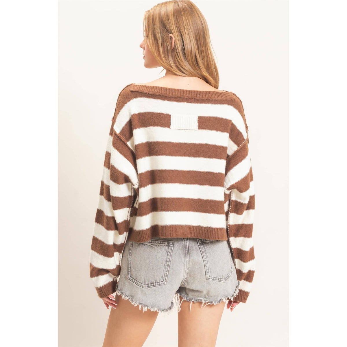 Striped Boat Neck Knit Sweater