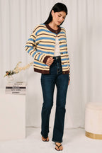 Striped Button Down Long Sleeve Knit Sweater Cardigan