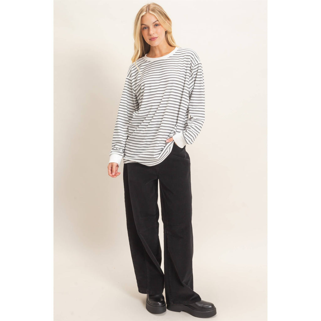 Striped Long Sleeve Crew Neck Top