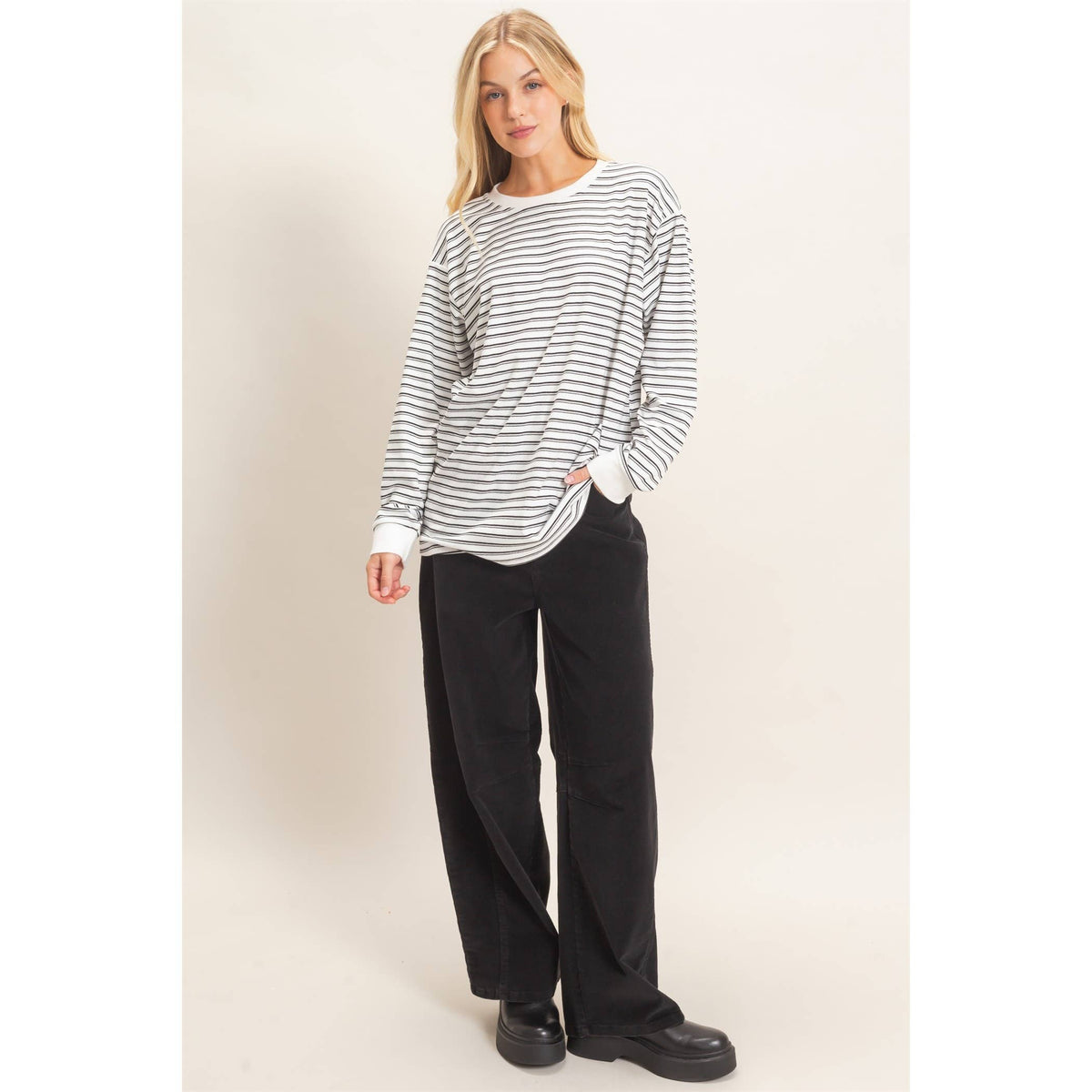 Striped Long Sleeve Crew Neck Top