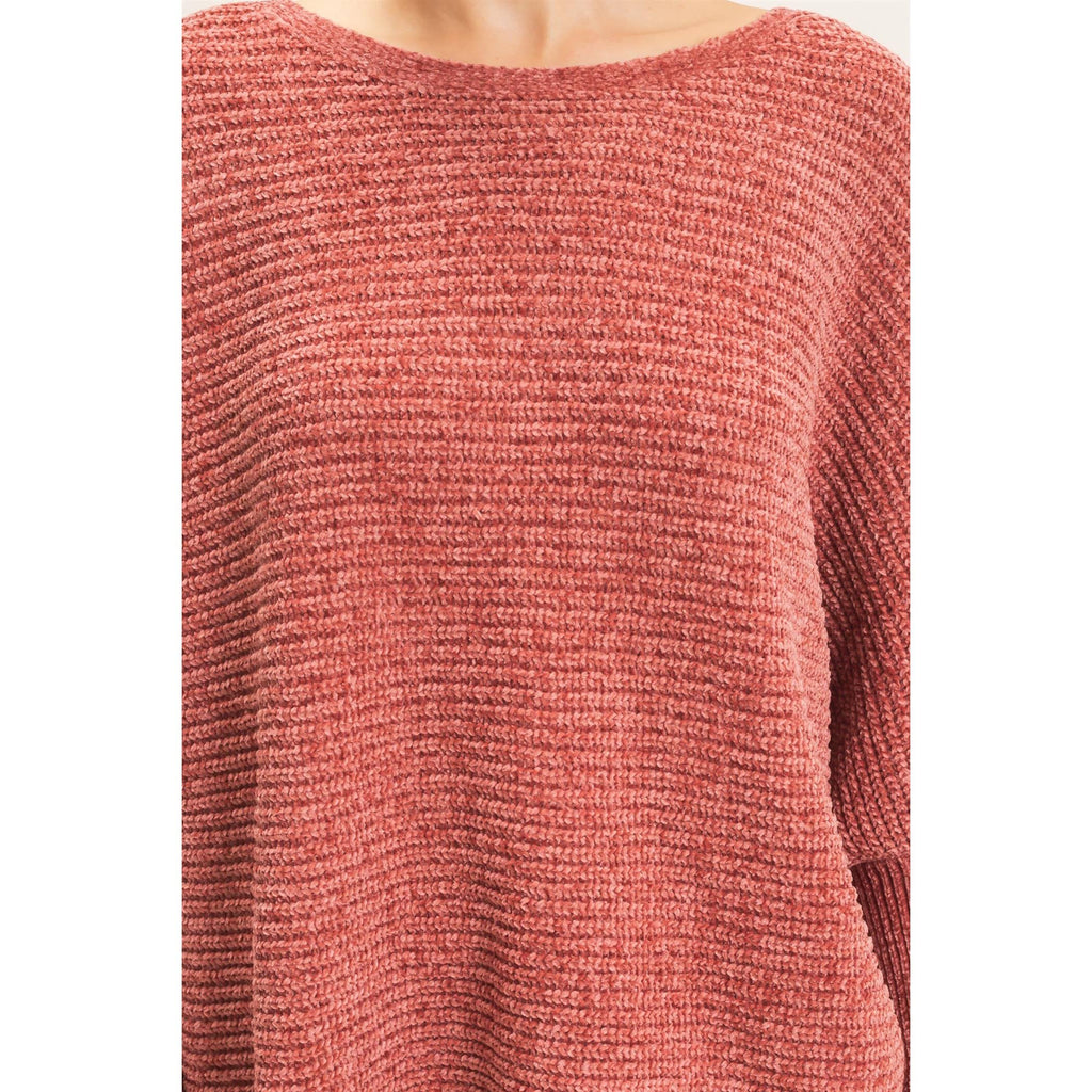 Chenille Boat Neck Dolman Sleeve Sweater
