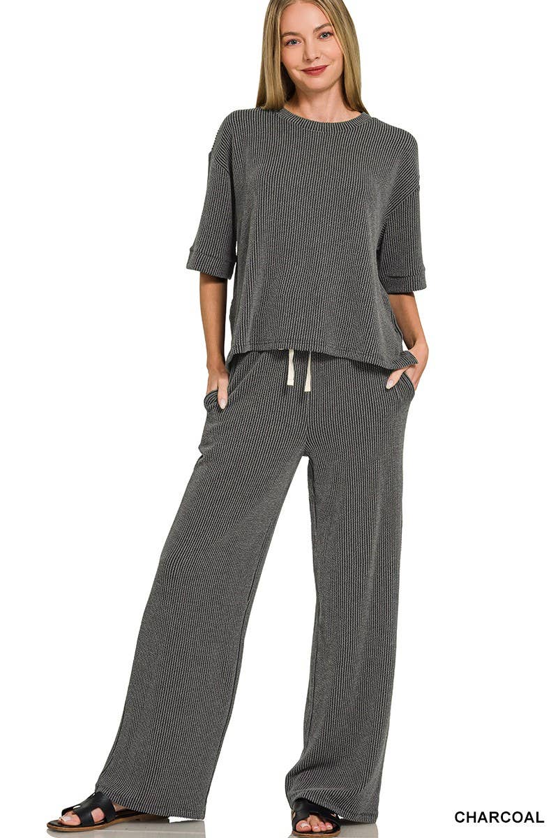 Raised Rib Short Sleeve Tee And Pants Set