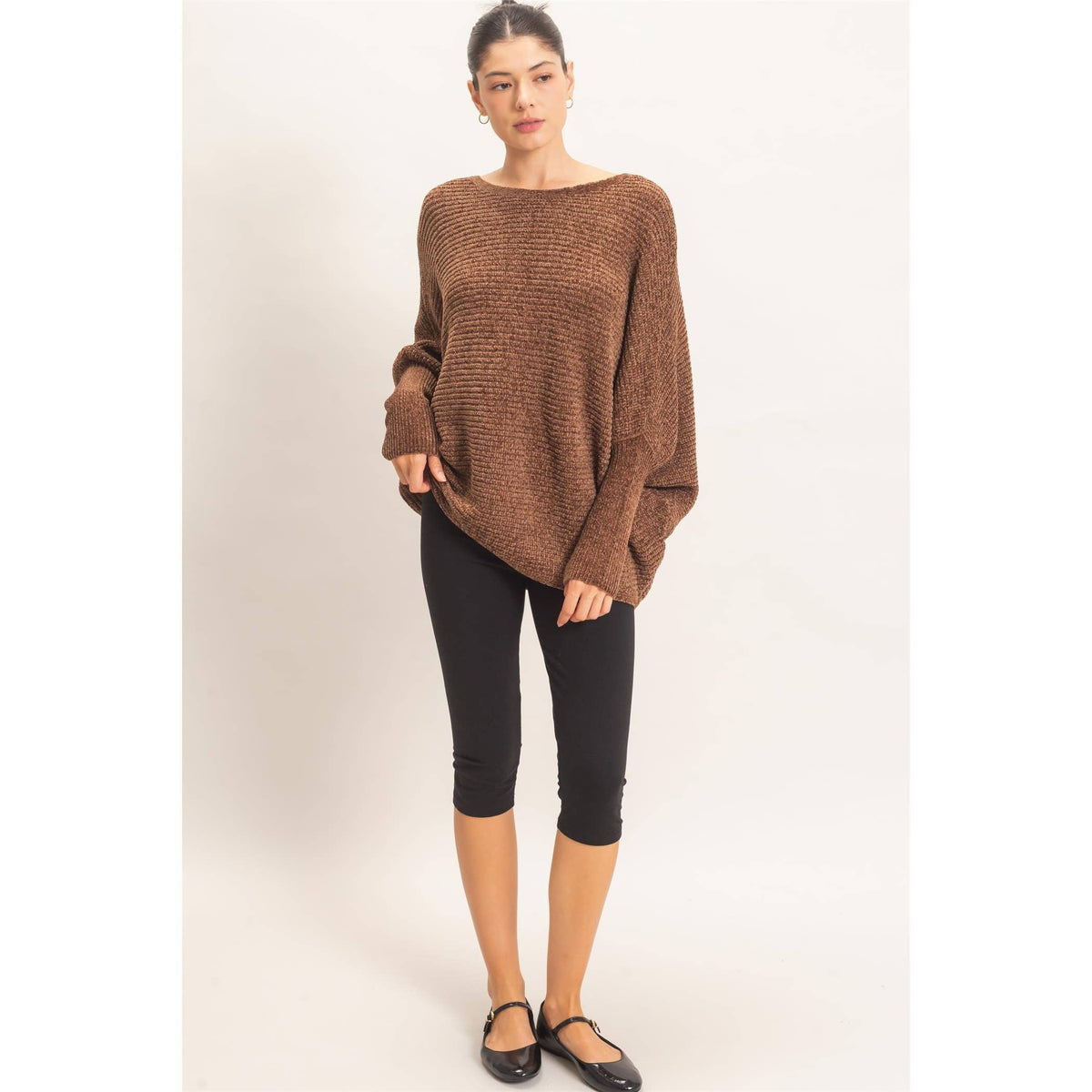 Chenille Boat Neck Dolman Sleeve Sweater