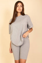 Loose Fit Top Oversize Shirts And Bike Shorts Set