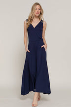 Sleeveless Double V-Neck Surplice Knit Jumpsuit